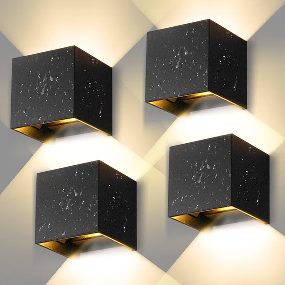 CHENBEN | Conjunto de 4 apliques de parede exteriores LED 12 W IP65 ajustáveis para parede e terraço