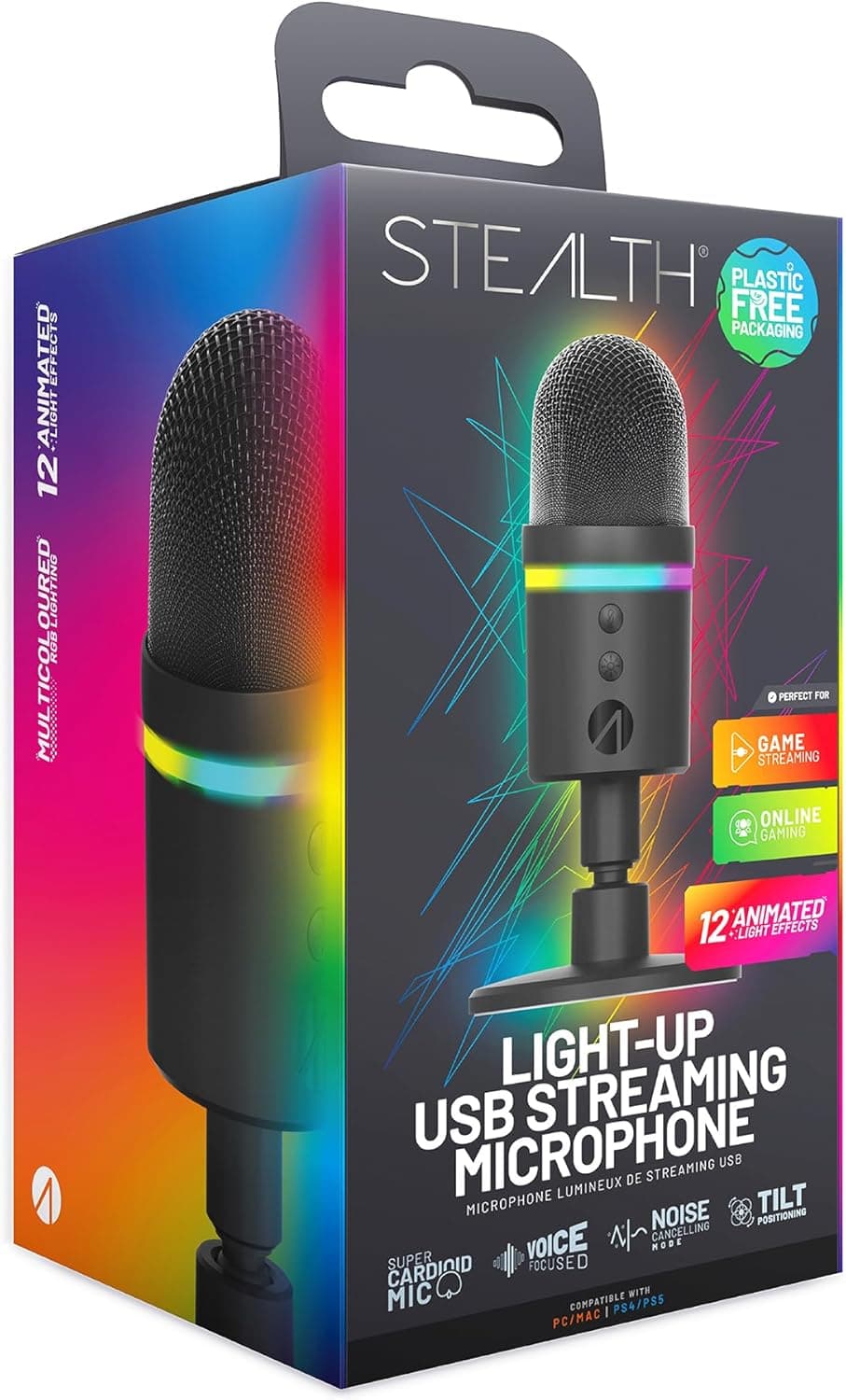 STEALTH Microfone de streaming USB iluminado por LED com função de cancelamento de ruído