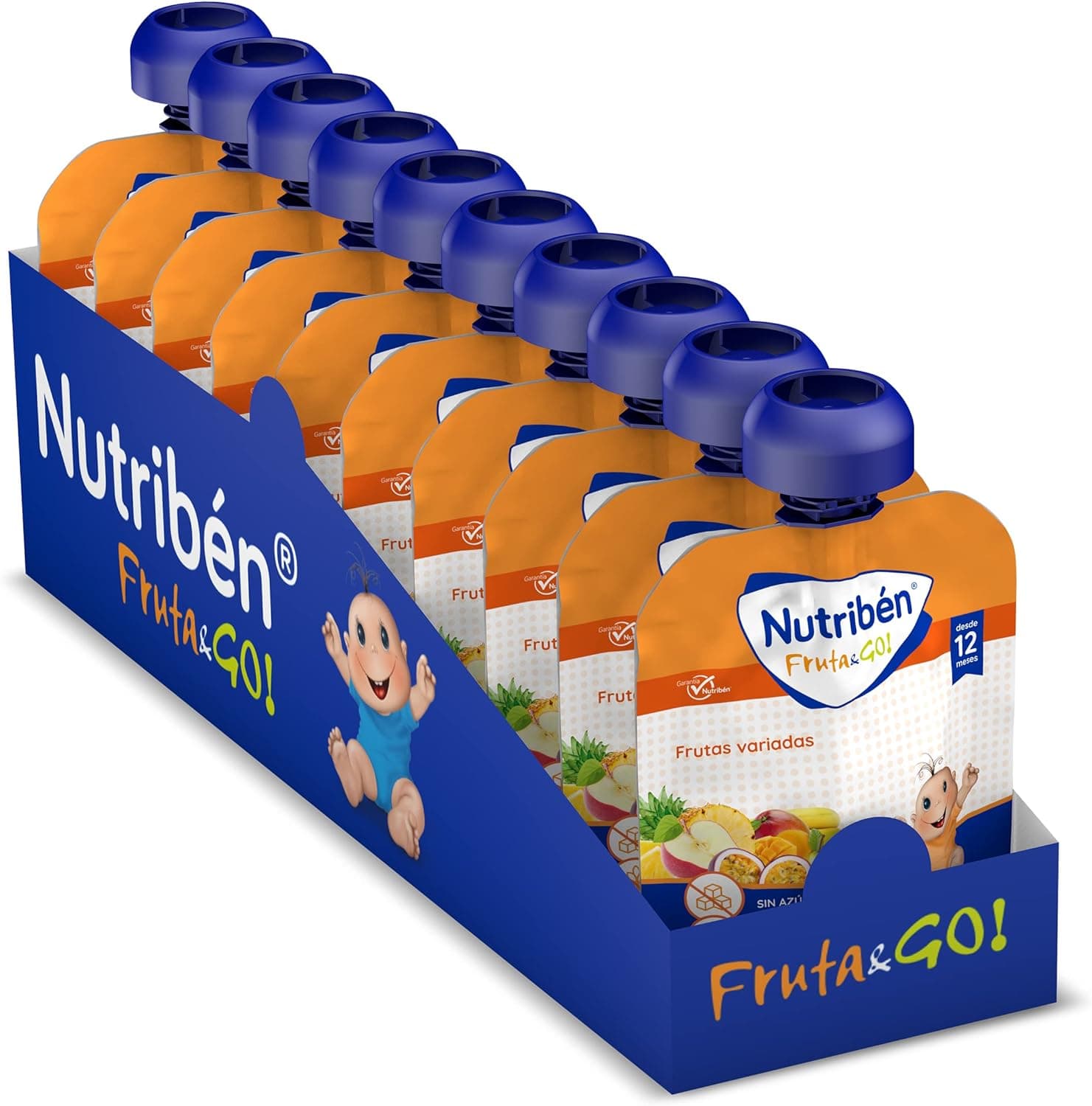 Nutribén Fruta And Go | 100 % saco de purê de frutas, natural, frutas variadas, conjunto de 10 unidades x 90 g