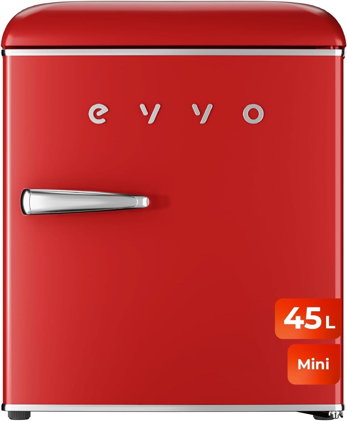 EVVO Mini frigorífico retro, 45 litros de capacidade, design vintage, baixo consumo, silencioso, controlo de temperatura, organizador de espaços, frigorífico mini F20 retro cor vermelha 