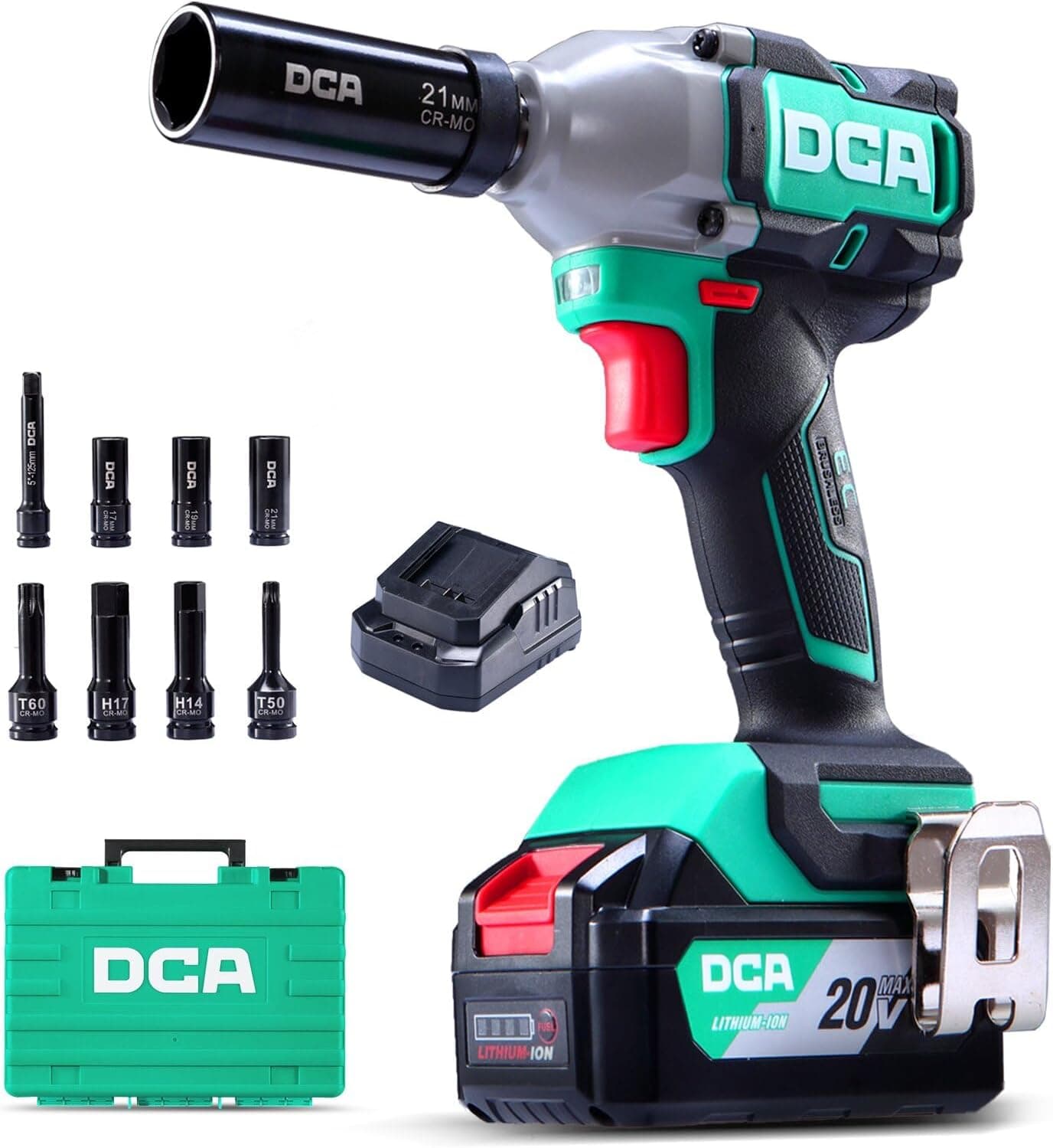 DCA ADPB320 | Chave de impacto sem fios 20V com bateria 4.0Ah e 4 modos, binário de 320 Nm, para automóveis e bricolage