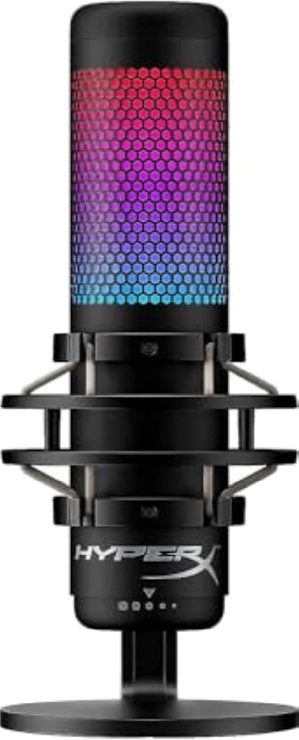 HyperX QuadCast S - Microfone de condensador USB, iluminação RGB, suporte de choque antivibração, quatro padrões polares, filtro pop, controlo de ganho, para PC, PS4, PS5 e Mac, preto
