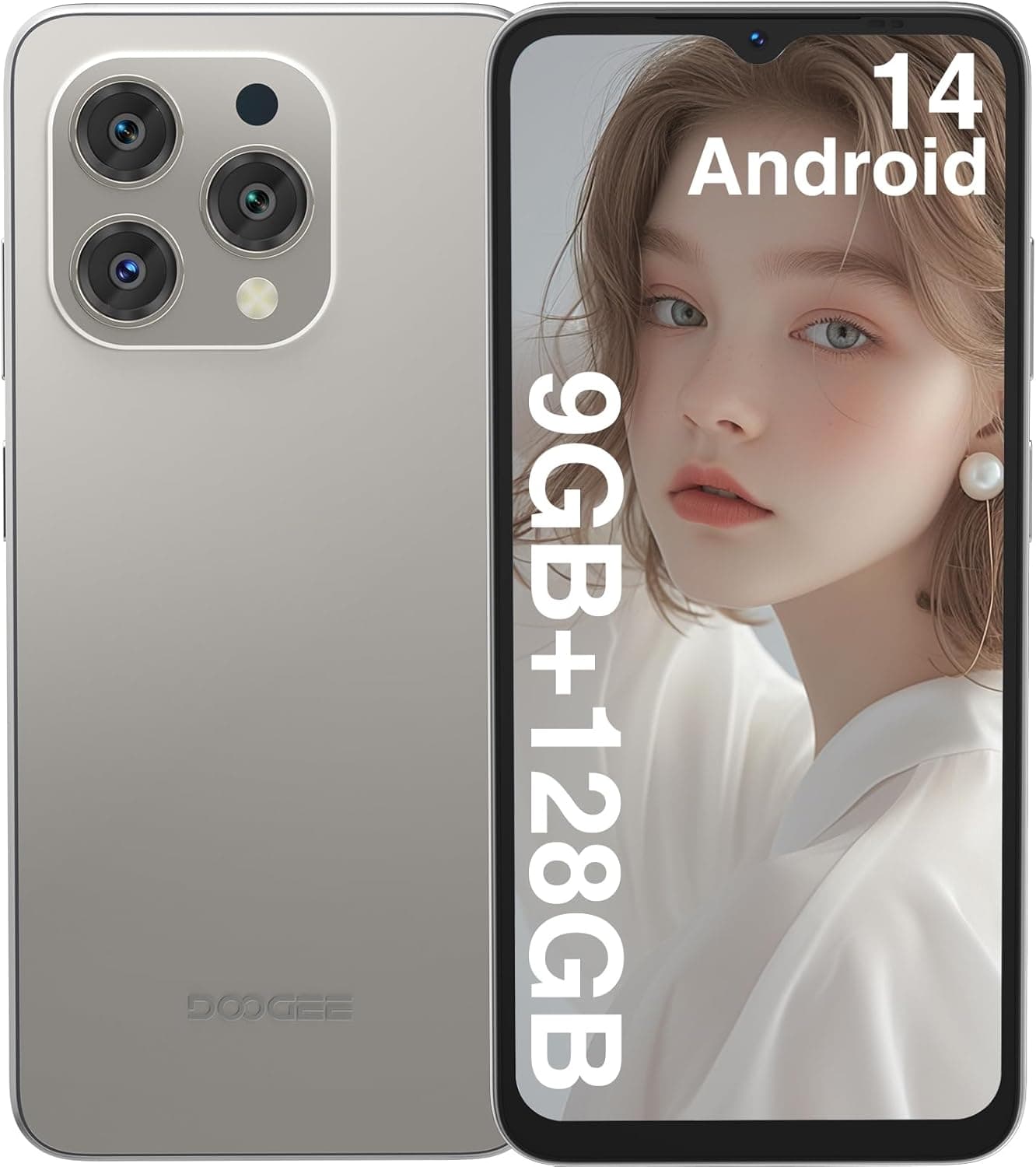 DOOGEE N55 Telemóvel livre 2025, Smartphone Android 14, 9 GB + 128 GB/1TB, ecrã HD de 6,56" 90Hz, câmera13MP, bateria 5150 mAh, 4G Dual SIM 2,4 G/5G WiFi OTG, N5G atural