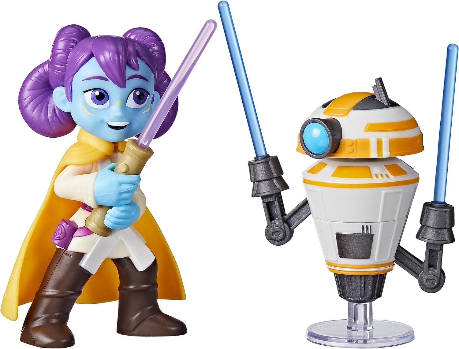 Star Wars - As aventuras dos jovens Jedi - Duelo com sabres de luz - figuras de ação de LYS Solay e dróide de treino em escala de 10 cm - brinquedos