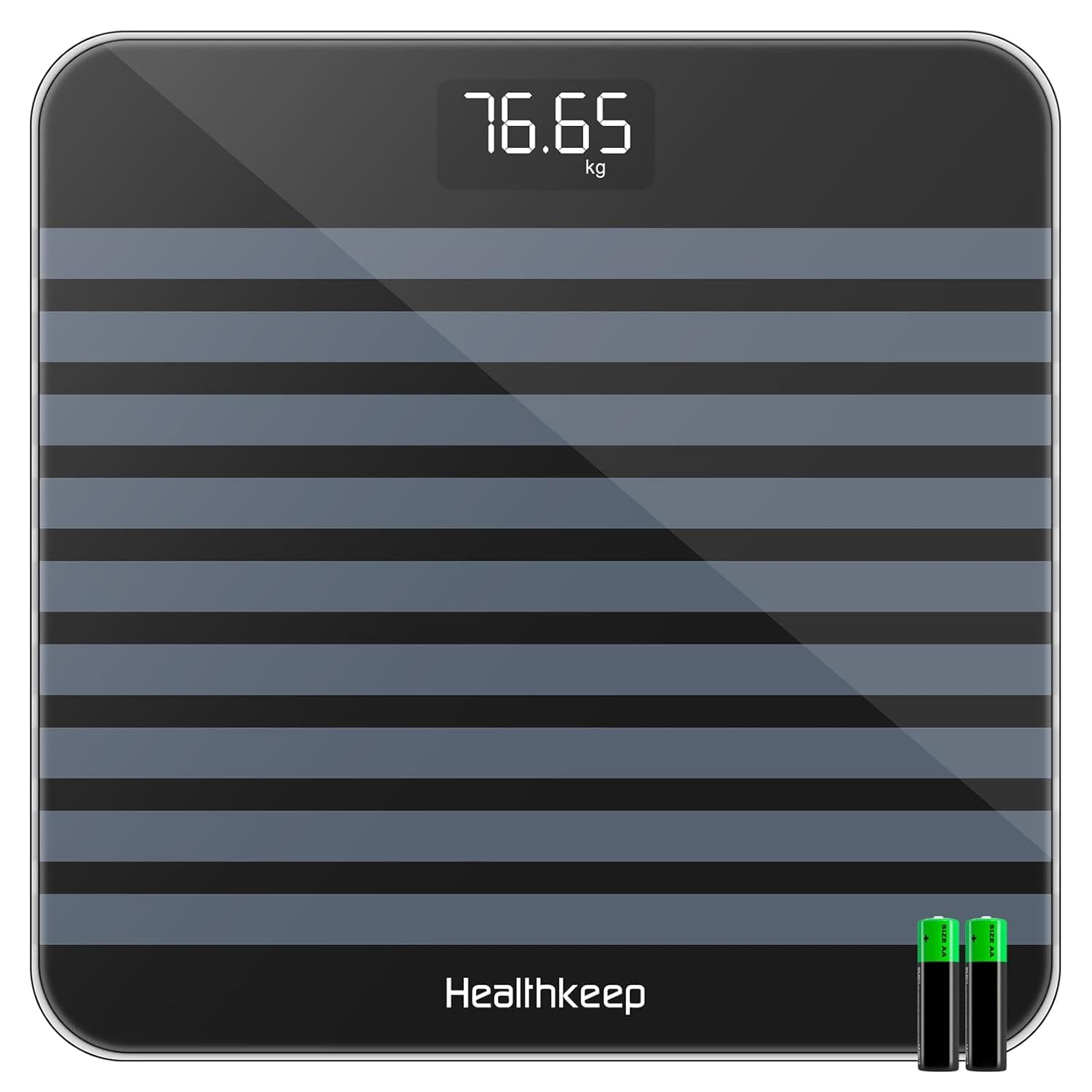 Bascula de casa de banho eletrónica, base digital com ecrã LED, balança para peso corporal de alta precisão, peso máximo 180 kg, tecnologia Step-On, riscas pretas e cinzentas