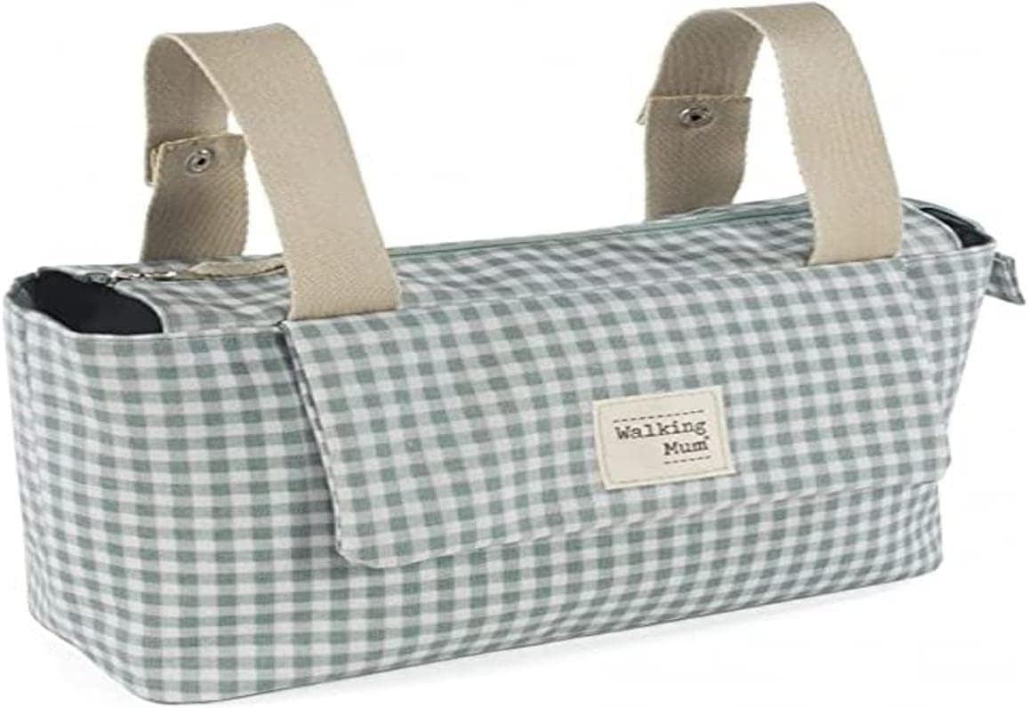Walking Mum. Mala organizadora I Love Vichy. Mala de maternidade para carrinho de passeio. Alças curtas para fixar ao carro. cor verde. Medidas 31 x 17 x 12 cm.