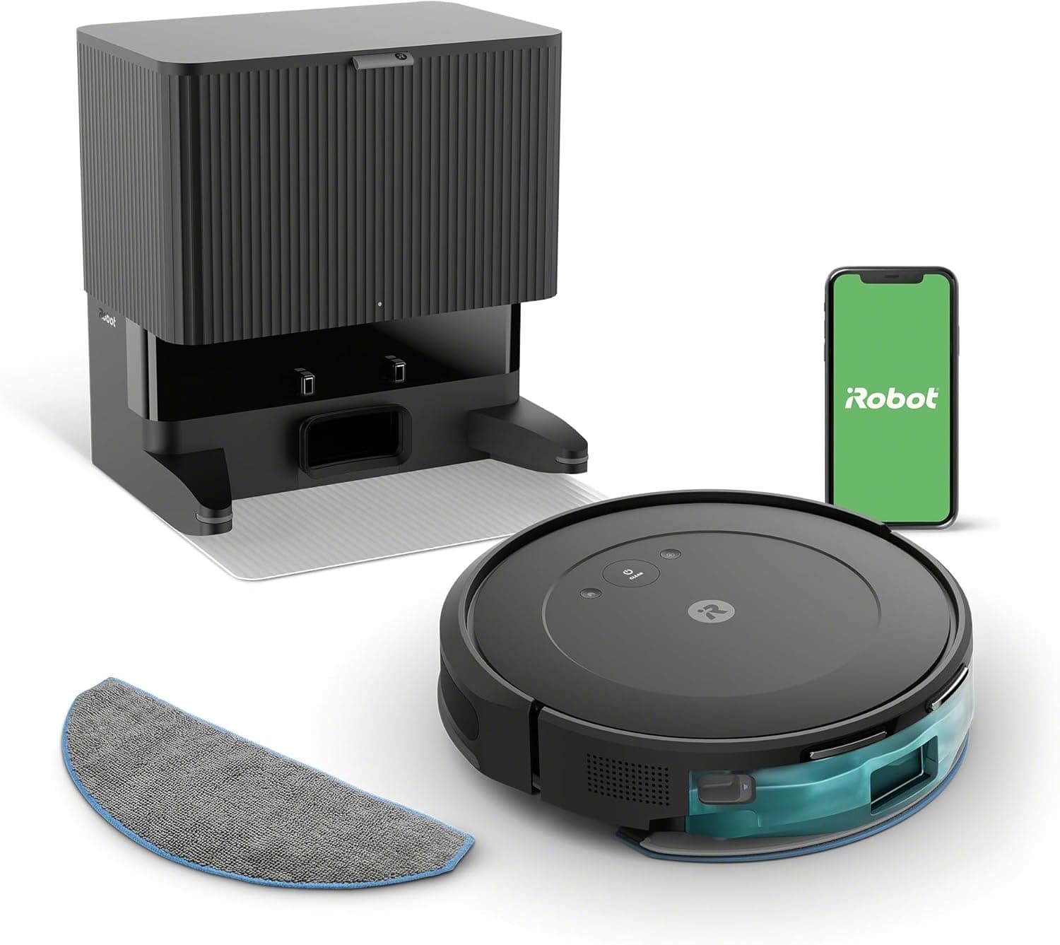 iRobot Roomba Combo 2 essencial e base AutoEmpty com auto-esvaziamento para 60 dias, preto, 2em 1, 4 fases de limpeza, potente aspiração e lavagem, 4 níveis de sucção, recarga e retomada, App