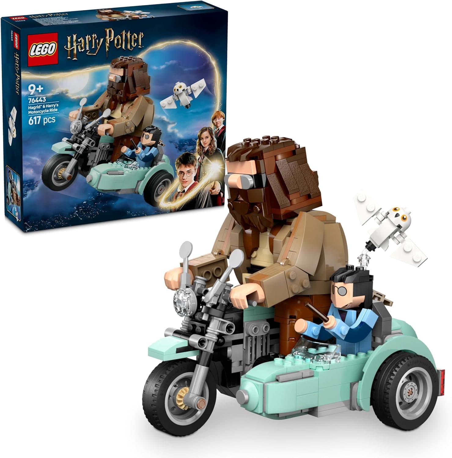 LEGO Harry Potter Viagem de Mota de Hagrid e Harry – Mota com Sidecar, Figura de Hedwig e Minifiguras de Coleção, para Crianças a partir dos 9 Anos, 76443