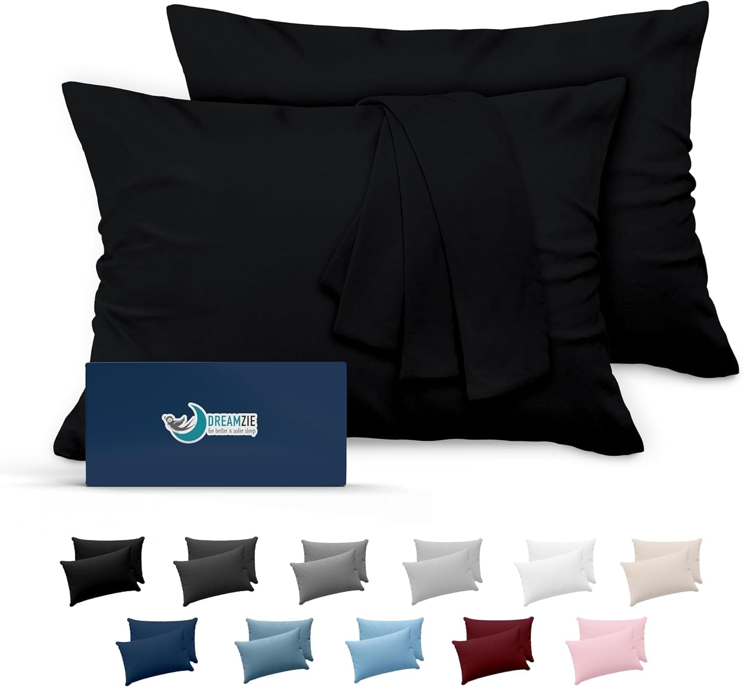Dreamzie Fronhas (conjunto de 2), para almofadas 40 x 80 cm, preto, microfibra (100% poliéster), fronhas de almofada de qualidade com suavidade incomparável