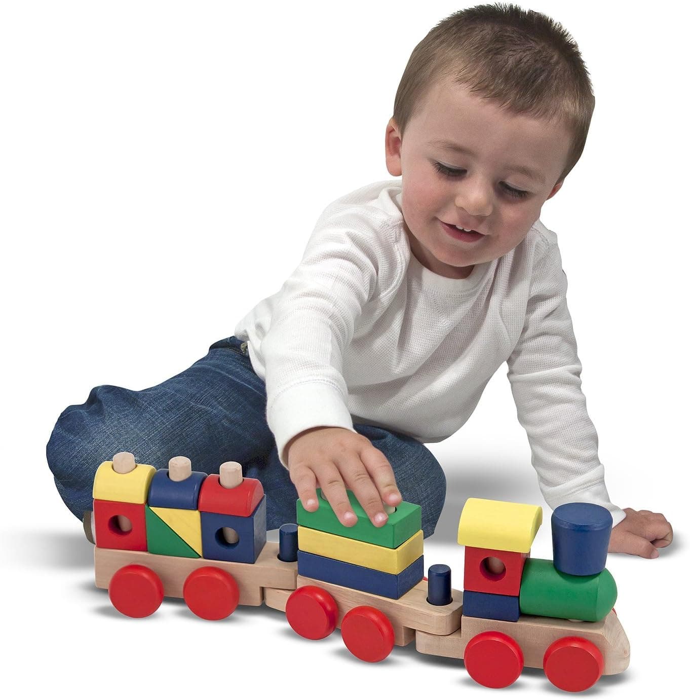 Melissa & Doug Comboio de madeira empilhável, brinquedos para desenvolvimento, brinquedo educativo multicolorido, brinquedo Montessori, ajuda com habilidades motoras, presente para meninos e meninas