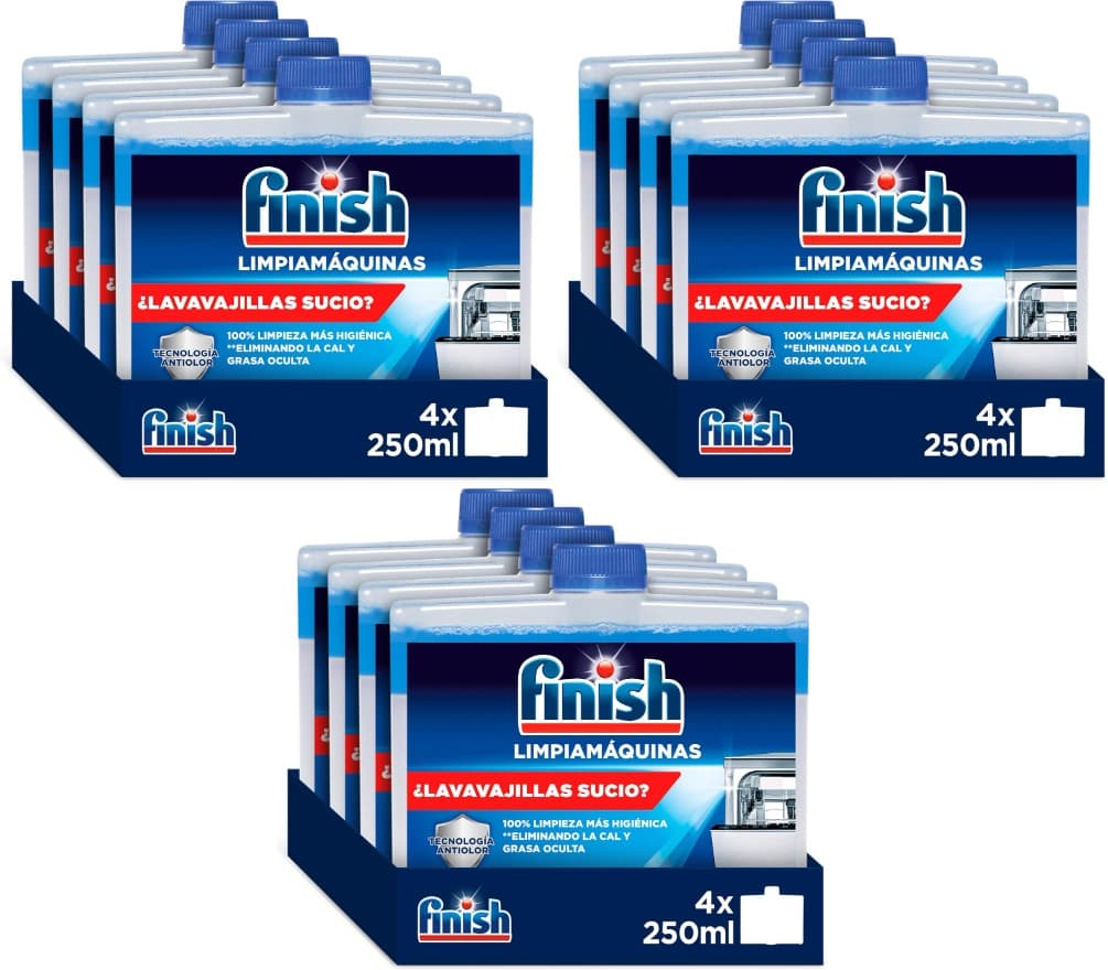 Finish Limpiamáquinas | Limpa-máquinas para máquina de lavar loiça, elimina odores, calcário e gordura sem perfume, 4 x 250 ml