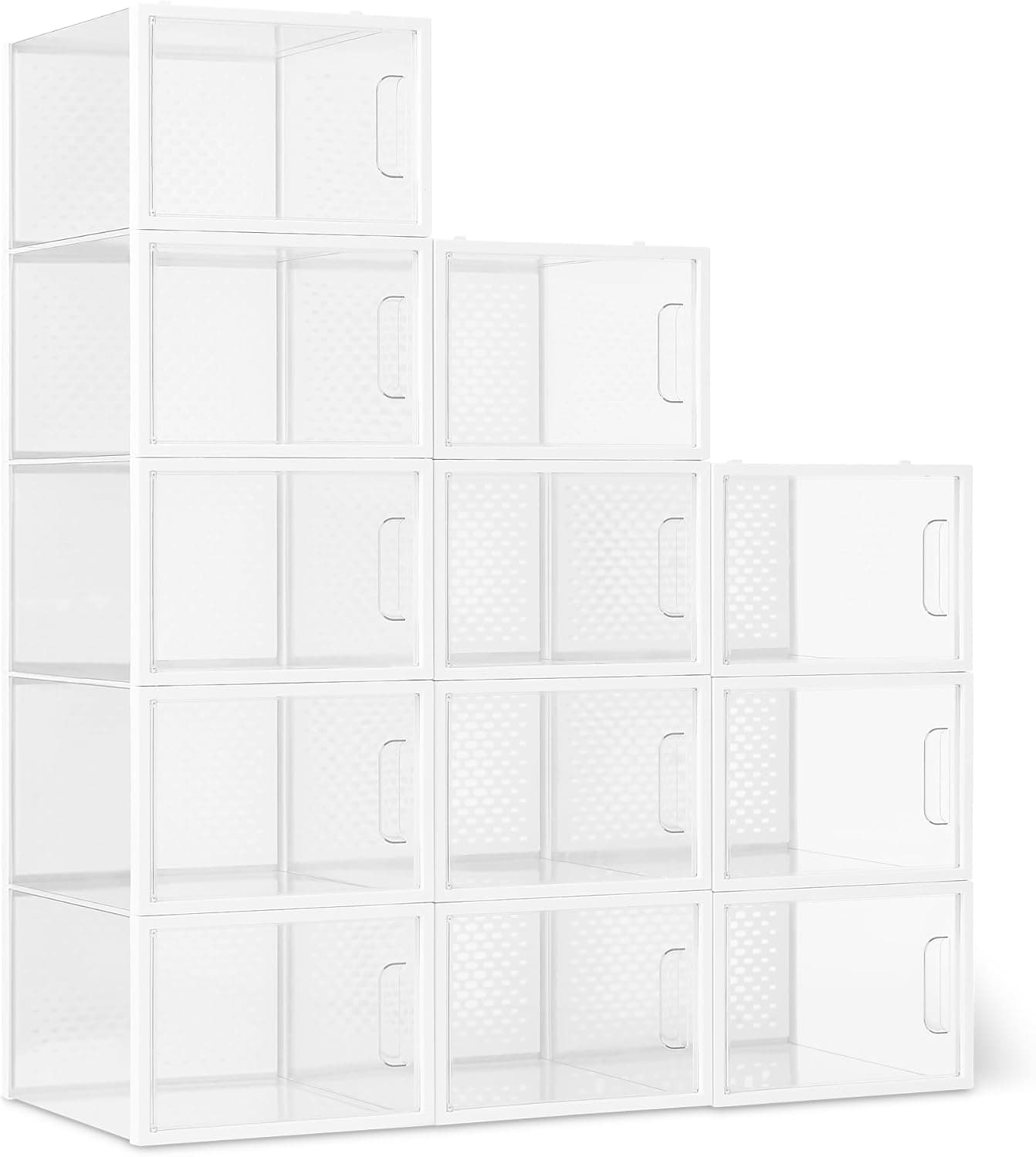Amazon Basics | Conjunto de 12 caixas organizadoras de sapatos empilháveis e dobráveis transparentes