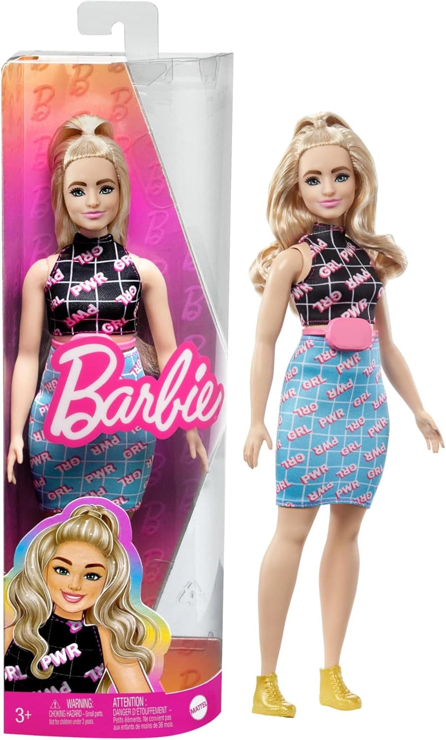 Barbie Fashionista com conjunto GRL PWR boneca loira com fato de 2 peças e acessórios de moda, brinquedo + 3 anos (Mattel HPF78)