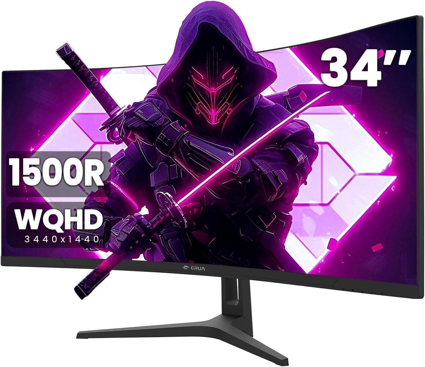 CRUA 34 polegadas Curved UltraWide Gaming Monitor WQHD 3440 x 1440, 165 Hz, 1 ms VRB altura ajustável FreeSync Premium, curva 1500R, DP 1,4 e HDMI design sem borda para experiência de gaming