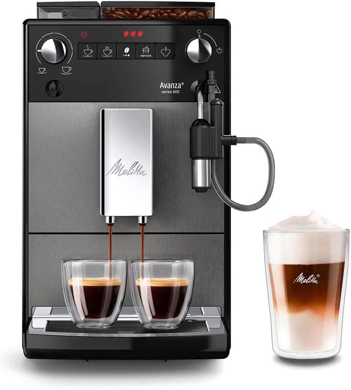 Melitta Avanza F270-100 Mystic Titan - Máquina de café superautomática compacta com moinho silencioso, máquina de café com capuzador fácil, depósitos XL, modo de caneca dupla e limpeza automática, 1,5