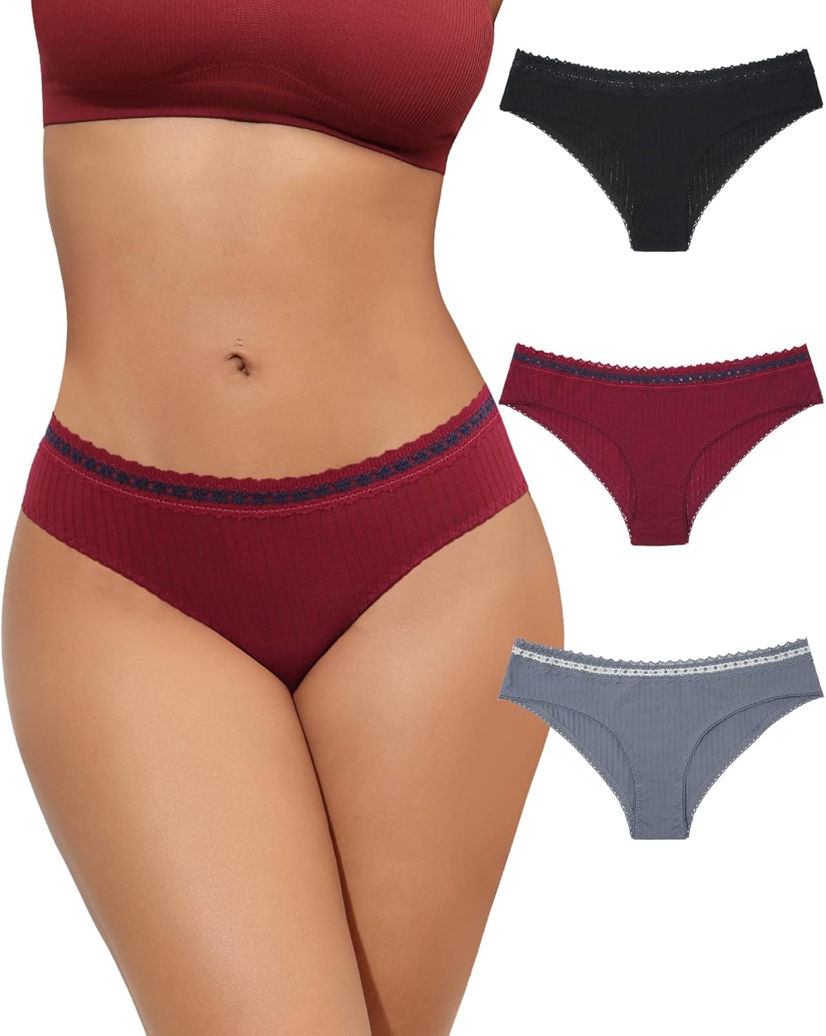 Levao Cuecas de algodão para mulher, pack de 3