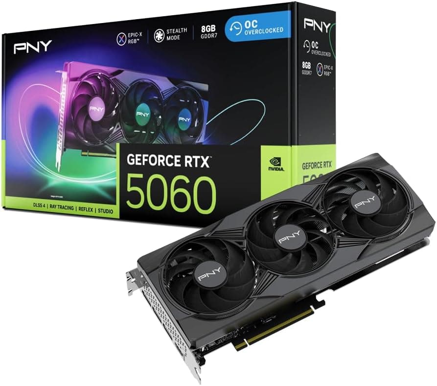 PNY Placa gráfica GEFORCE RTX™ 5060 8GB ARGB Overclocked Triple Fan DLSS 4