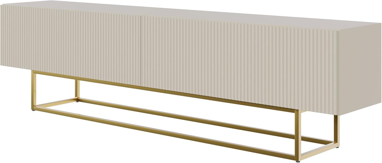 Selsey Armário de TV mesa de TV 175 cm com pernas douradas com fachada fresca cinzento bege veludo