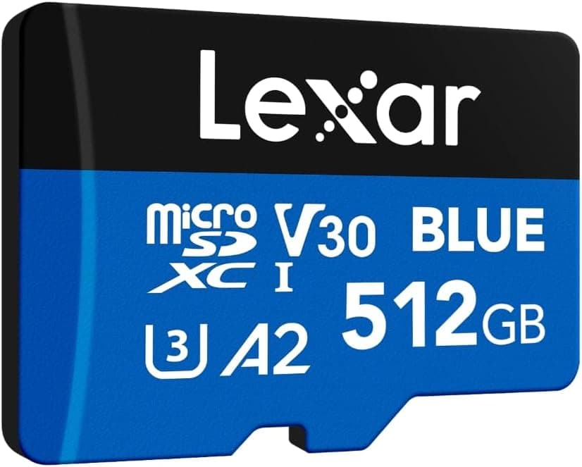 Lexar Blue Cartão micro SD 512GB, até 160 MB/s ectura, cartão microSDXC UHS-I, C10, U3, V30, A2, Full-HD 4K, cartão de memória de alta velocidade para smartphones/tablets/câmaras de ação