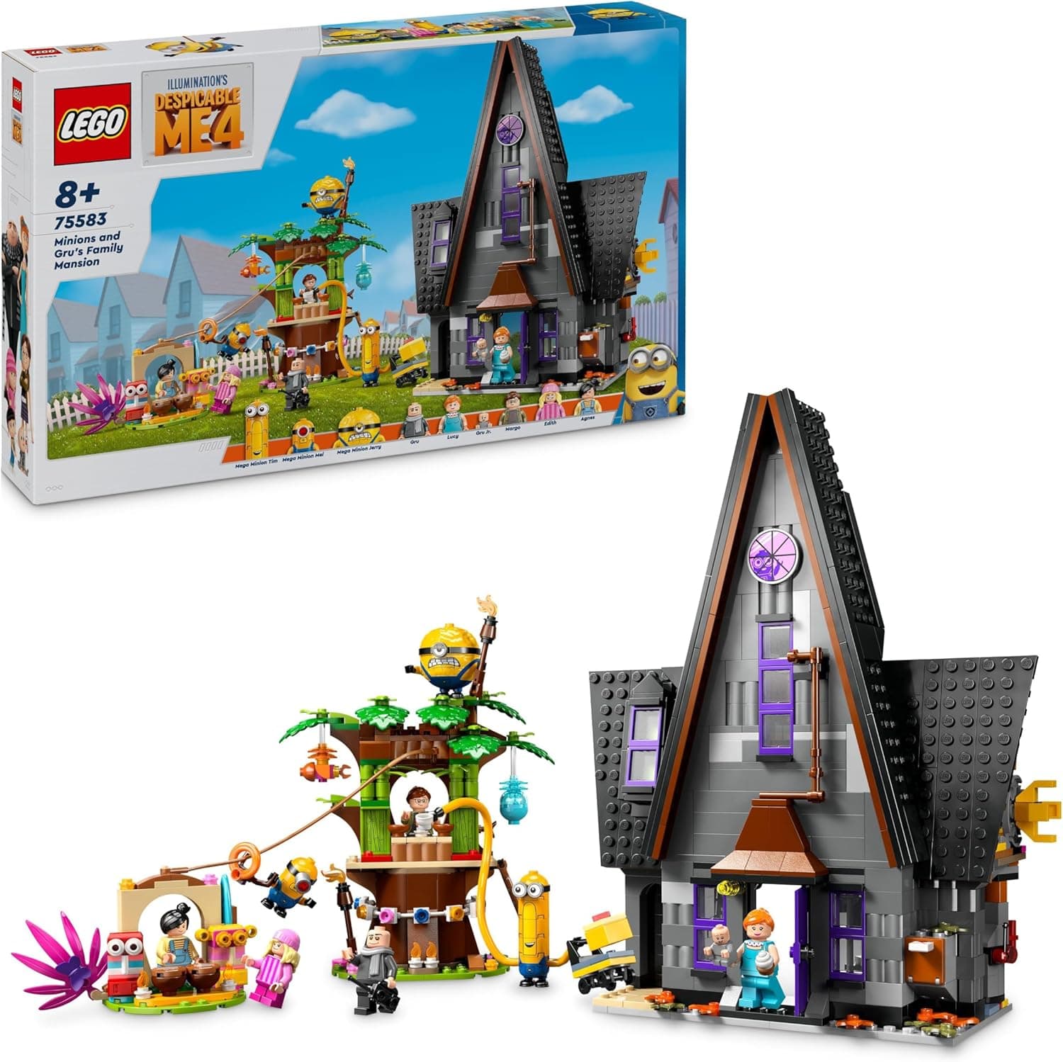 LEGO GRU 4: Meu vilão favorito Minions e Mansão Familiar da GRU, casa de brinquedo para construir com figuras de personagens do filme, presente para meninos e meninas de 8 anos ou mais 75583