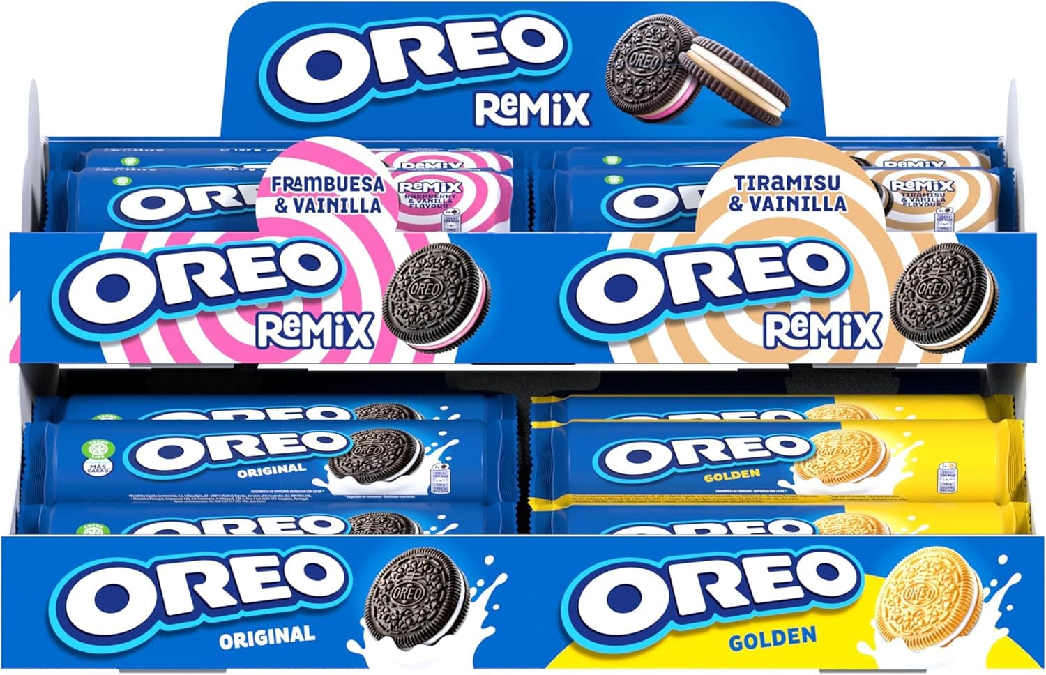 Oreo Mix | Caixa sortida com 28 bolachas Original Golden Remix Framboesa e Tiramisù