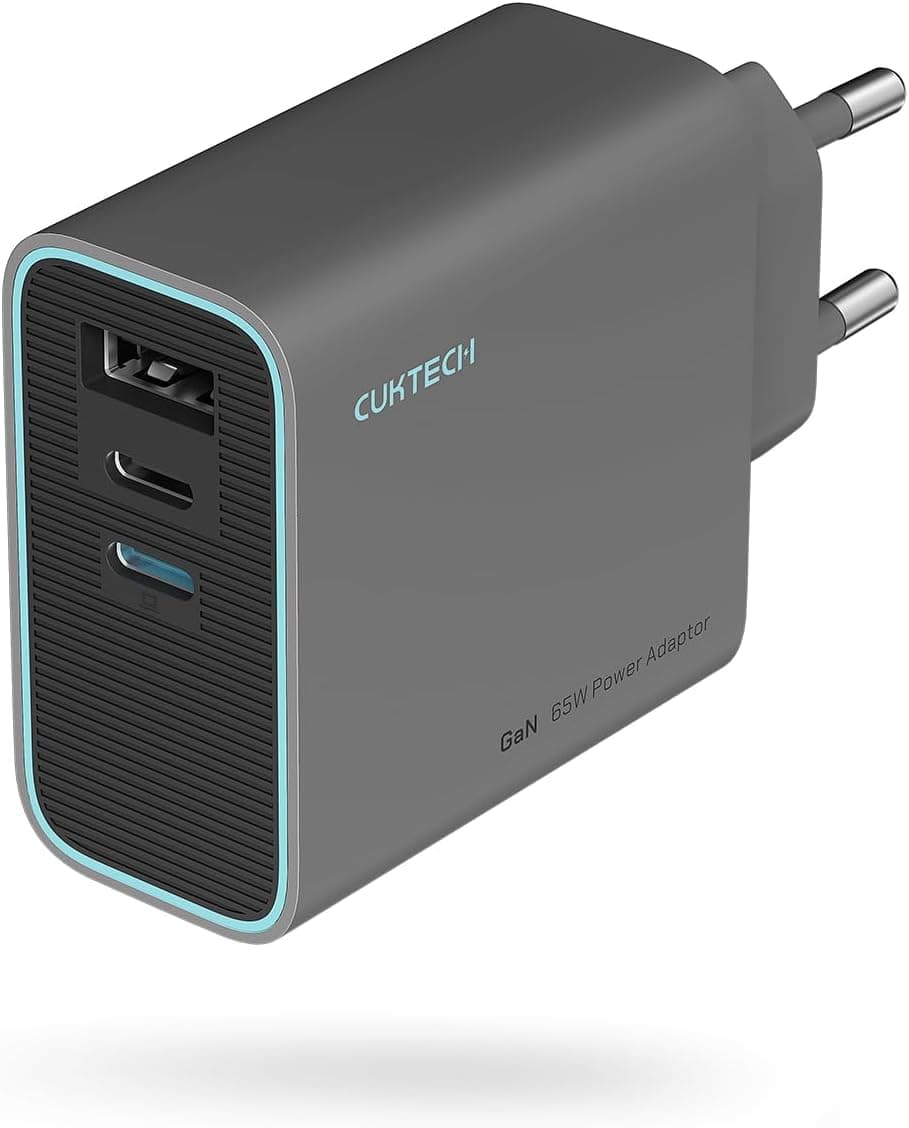 CUKTECH Carregador USB C de 65 W, 3 portas GAN III e PD3.0 carregador iPhone de carregamento rápido, carregador múltiplo compacto para MacBook Air/Pro, iPad Pro, iPhone 16/15/14/13, Samsung S24/S23