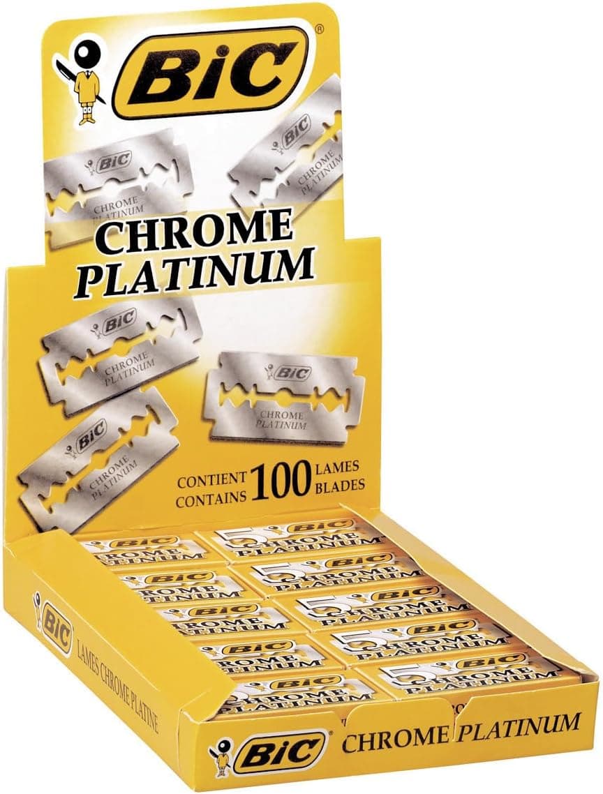 Lâminas de barbear descartáveis BIC Chrome Platinum, lâmina única com dois gumes, 100 unidades (cinco embalagens de 20)