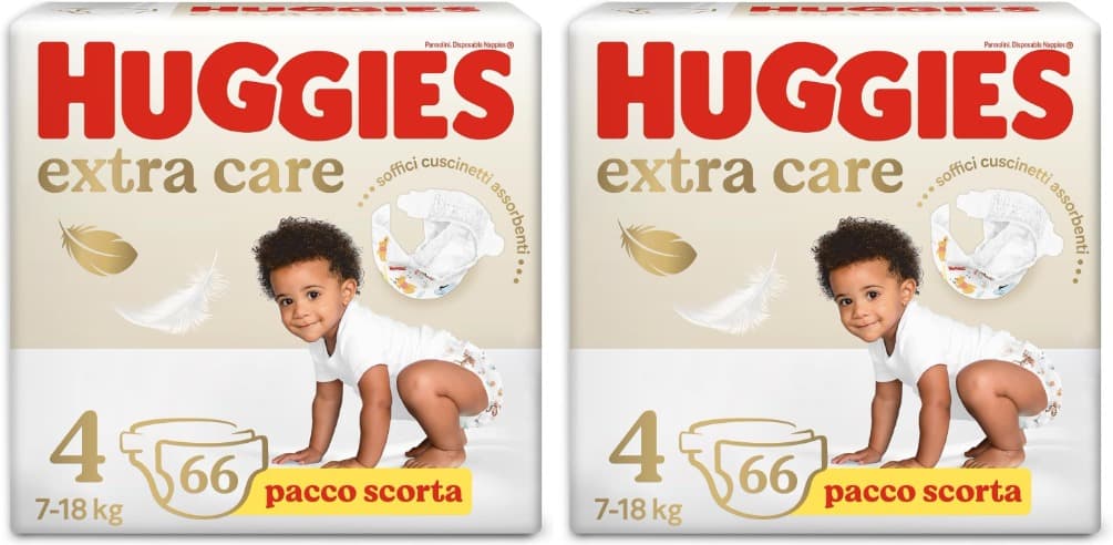 Huggies Fraldas extra care, tamanho 4 (8-16 kg), pacote de 66 fraldas x 2