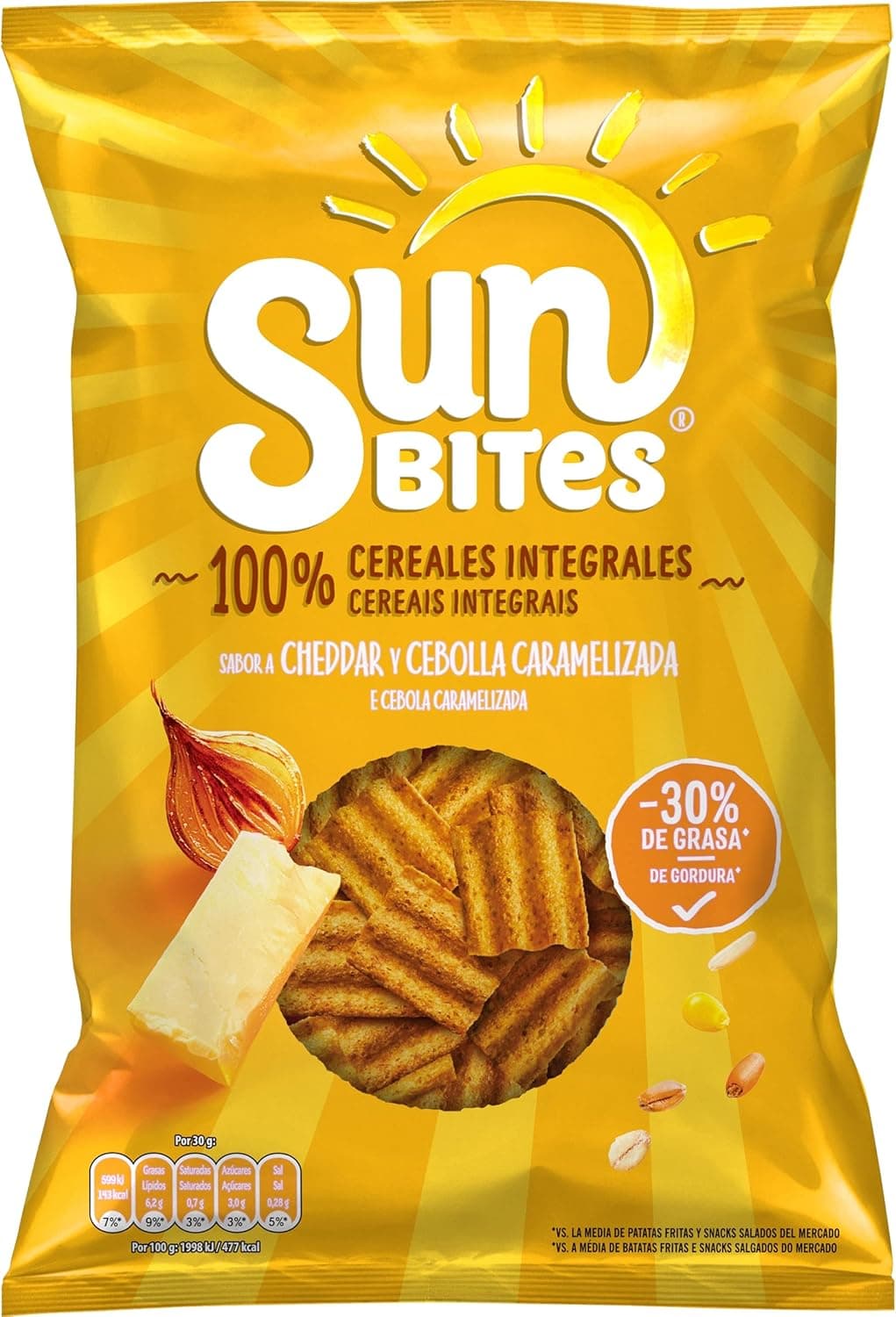 Sunbites Snack Ondulados | Multicereais sabor cheddar e cebola caramelizada 95 g