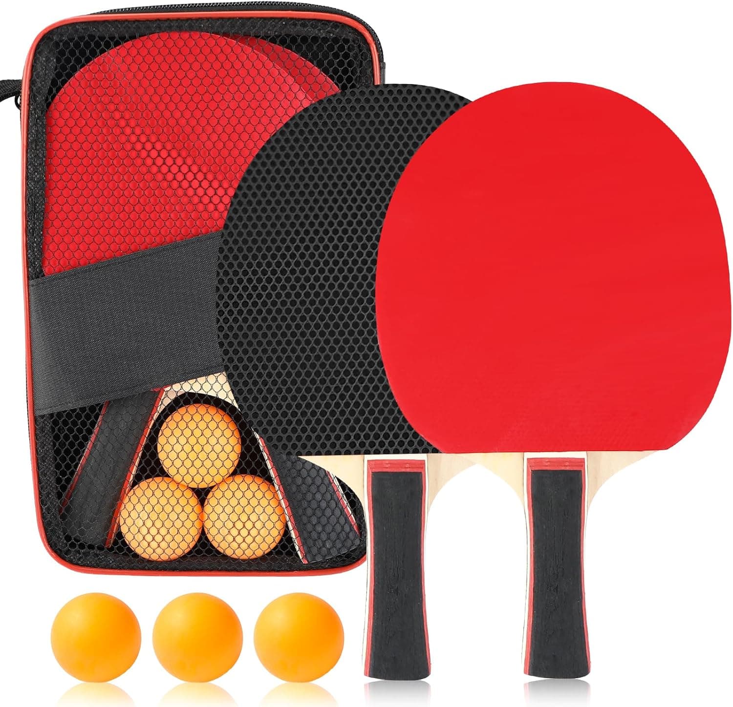 Raquetes de ping pong com bolas e bolsa de transporte, para jogos de interior e exterior