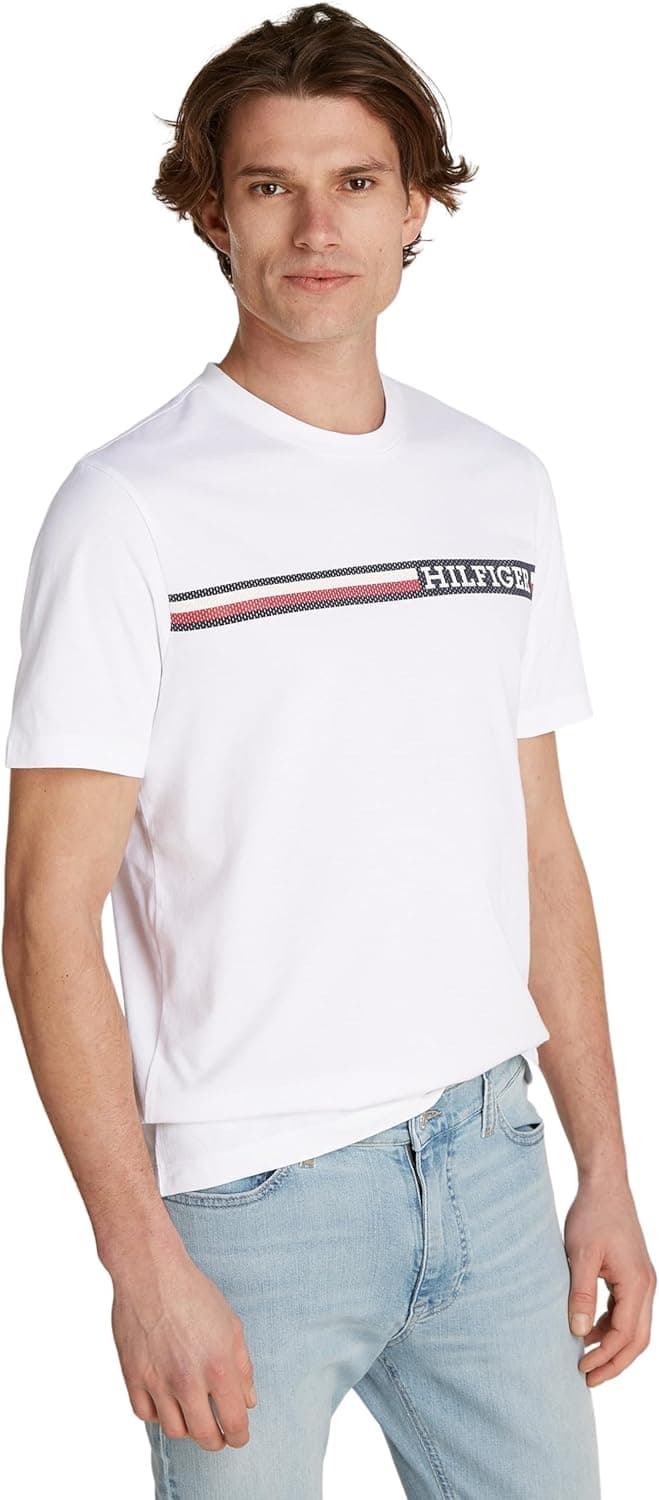 Tommy Hilfiger T-shirt de manga curta para homem Chest Stripe com gola redonda