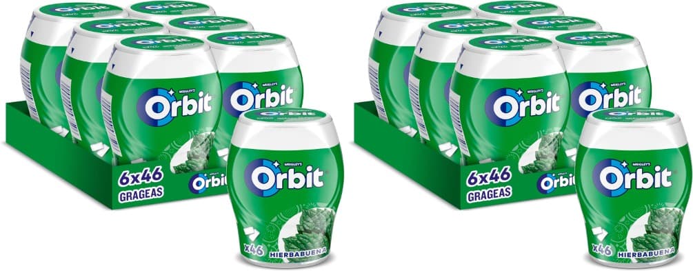 Orbit Barco de pastilhas sem açúcar sabor de erva-boa, fresco, intenso e de longa duração em formato de drageia (6 x 46 pastilhas)