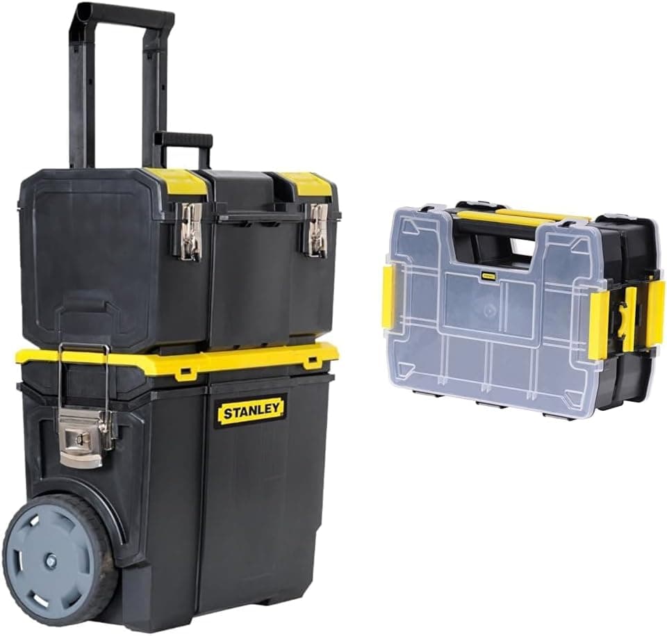 STANLEY 1-70-326 - Oficina móvel 3 em 1, destacável, 2 organizadores na tampa & STST1-71197 - organizador empilhável Sort master, dimensões: 29 x 13 x 21 cm