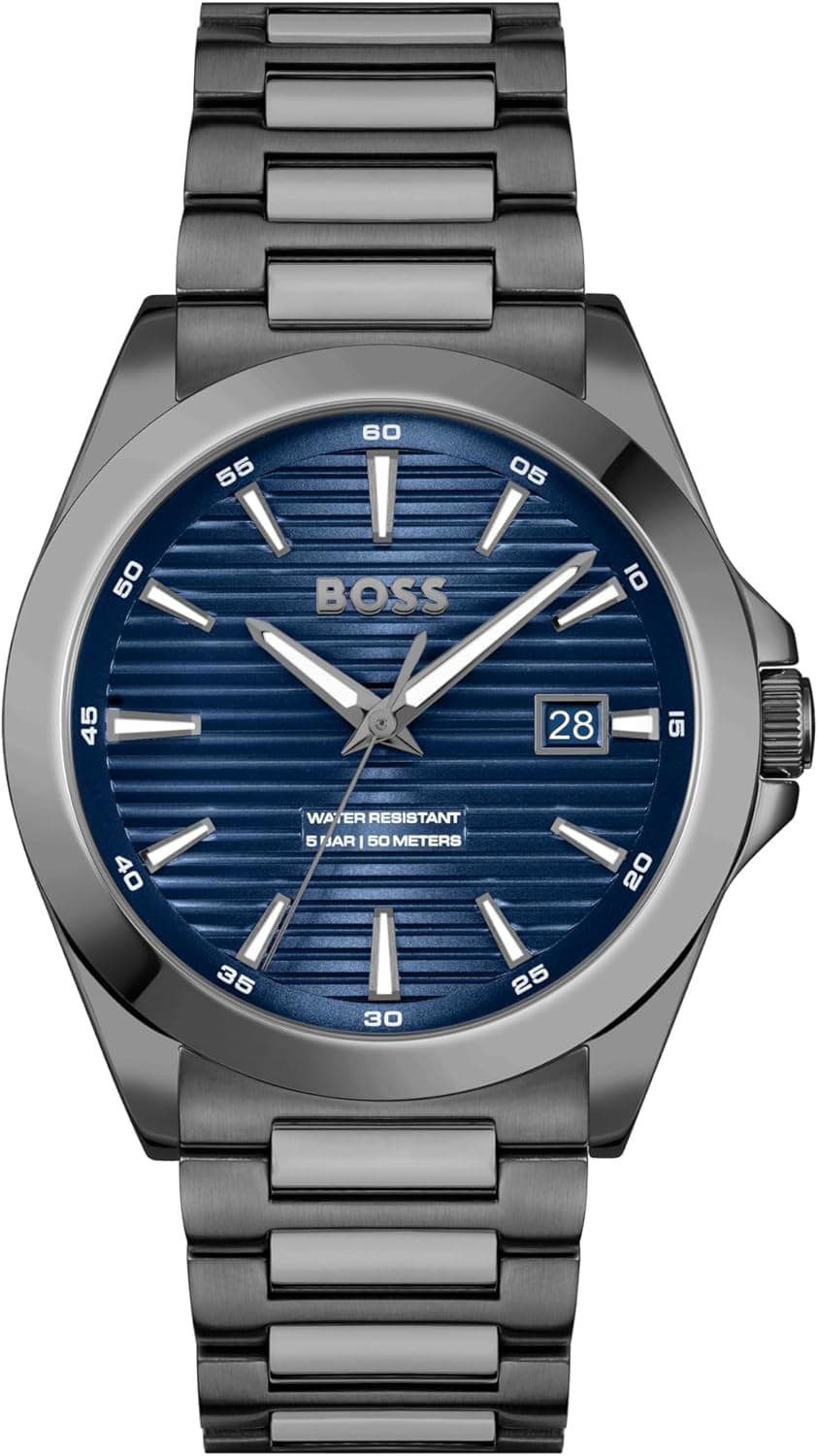 BOSS Relógio com movimento de quartzo de três ponteiros para homem coleção Strike Collection com correia em aço inoxidável