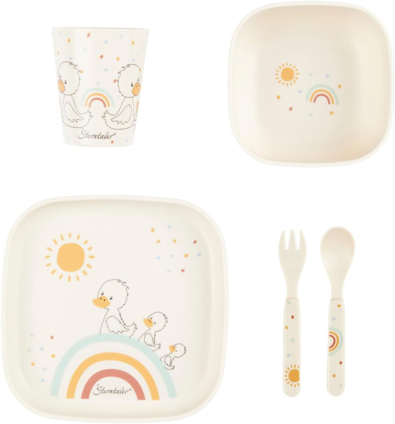 Sterntaler Edda Lou | Conjunto de louça infantil de 5 peças com prato, taça, tigela, colher e garfo