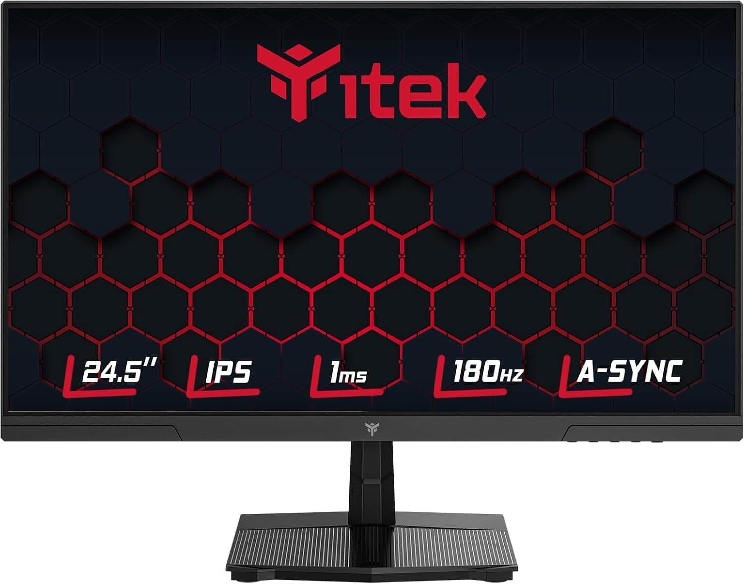 Itek GGF | Monitor IPS 24,5 polegadas FHD 180Hz 1ms com HDMI DP HDR e sincronização adaptativa