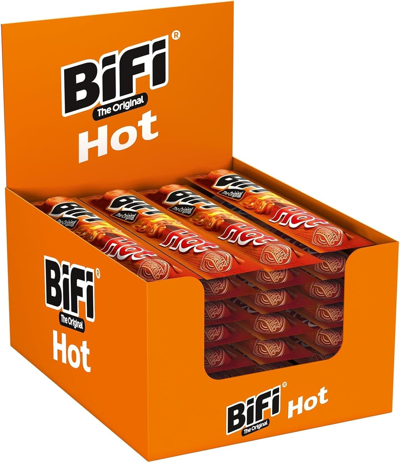 BiFi Original tiras de salame picante, embalagem de 40, 40 x 20 g, salsichão seco para comer em movimento, ao ar livre, pimenta, coentro e alho, caixa ideal para aperitivos