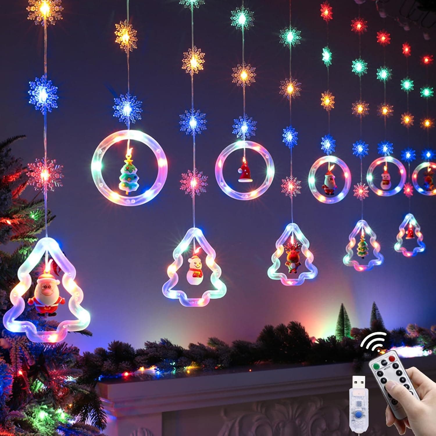 HUIKUANGEU Guirlandas cortina luzes, cortina luzes de Natal, cortina luzes de Natal, ornamentos natalícios, grinalda luzes de Natal decorativas, Leds grinaldas cortina luzes, para varanda, janela,