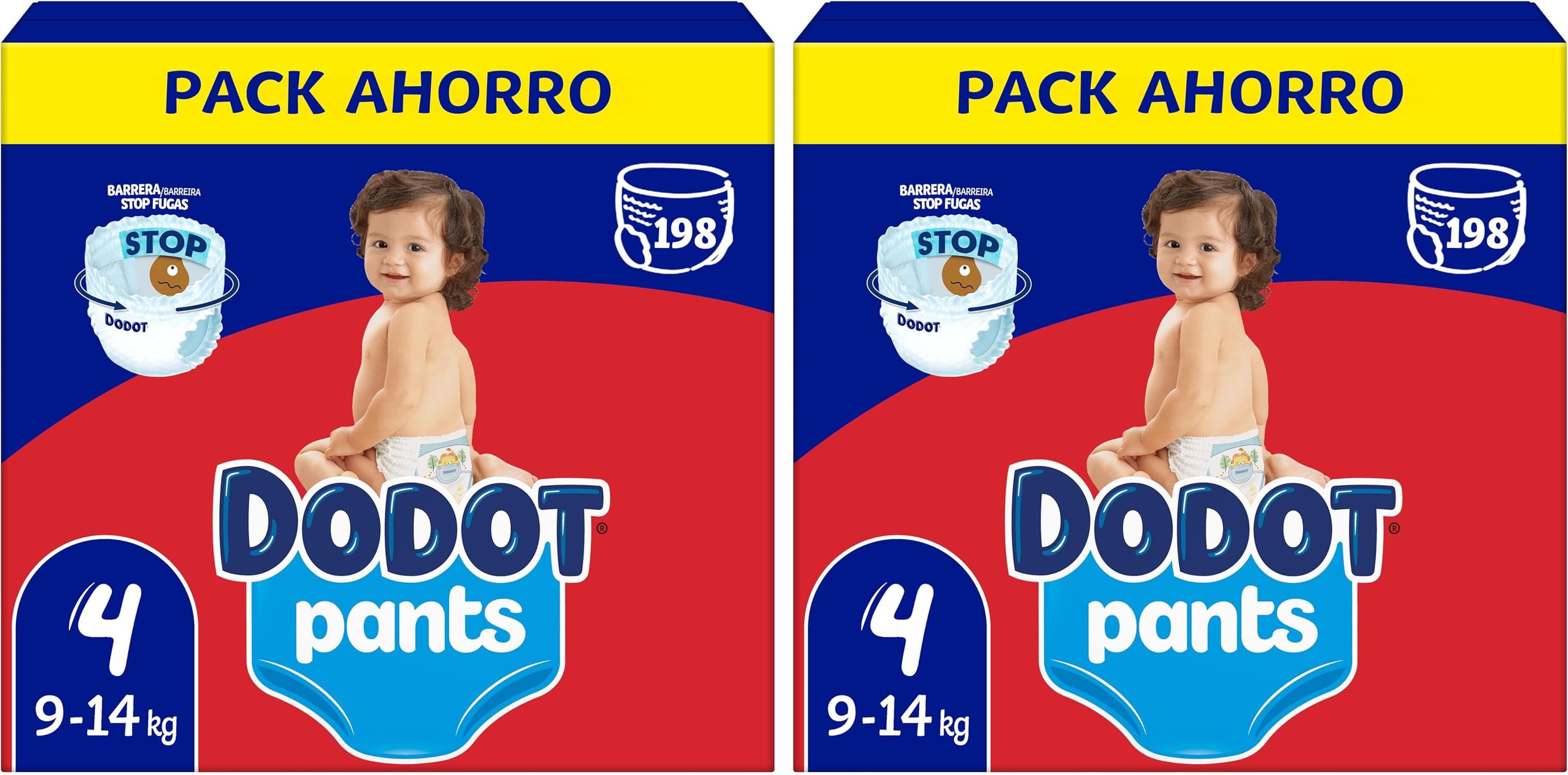 Dodot Pants para bebés fraldas, tamanho 4, 9-15 kg, 198 fraldas, fraldas-cuecas com ajuste 360° anti-fugas, pack mensal x 2 = 396 fraldas