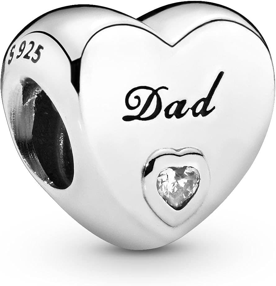 Pandora Moments | Berloque em prata de lei com gravação Dad em forma de coração para pulseiras compatíveis