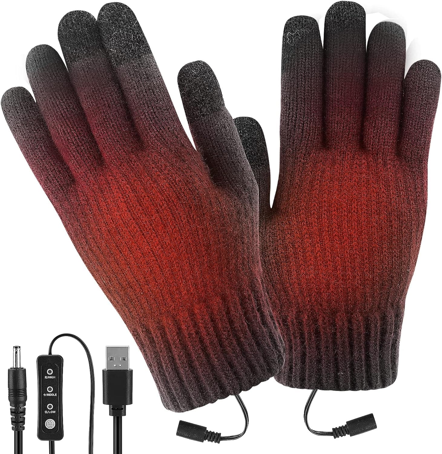Luvas aquecidas USB para homens e mulheres, CestMall mãos de inverno luvas quentes mãos completas ecrã táctil luvas para portáteis luvas térmicas, luvas térmicas ajustáveis