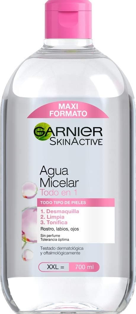 Garnier Skin Active, água mista clássica tudo em um, desmaquilhante, limpador facial, limpeza facial, lábios e olhos, sem enxaguar, para todos os tipos de pele, formato máxi, 700 ml