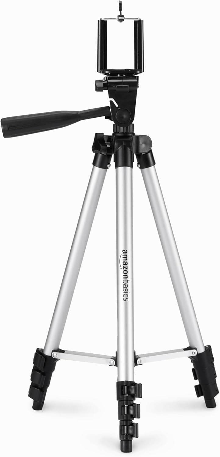 Amazon Basics Tripé universal para smartphone de alumínio de 127 cm com rotação de três eixos, preto