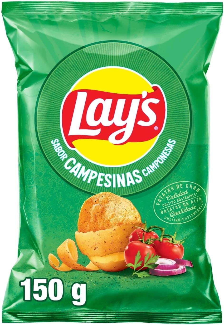 Lay's Campesinas | Batatas fritas de sabores vegetais de cultivo sustentável, embalagem individual 150 g