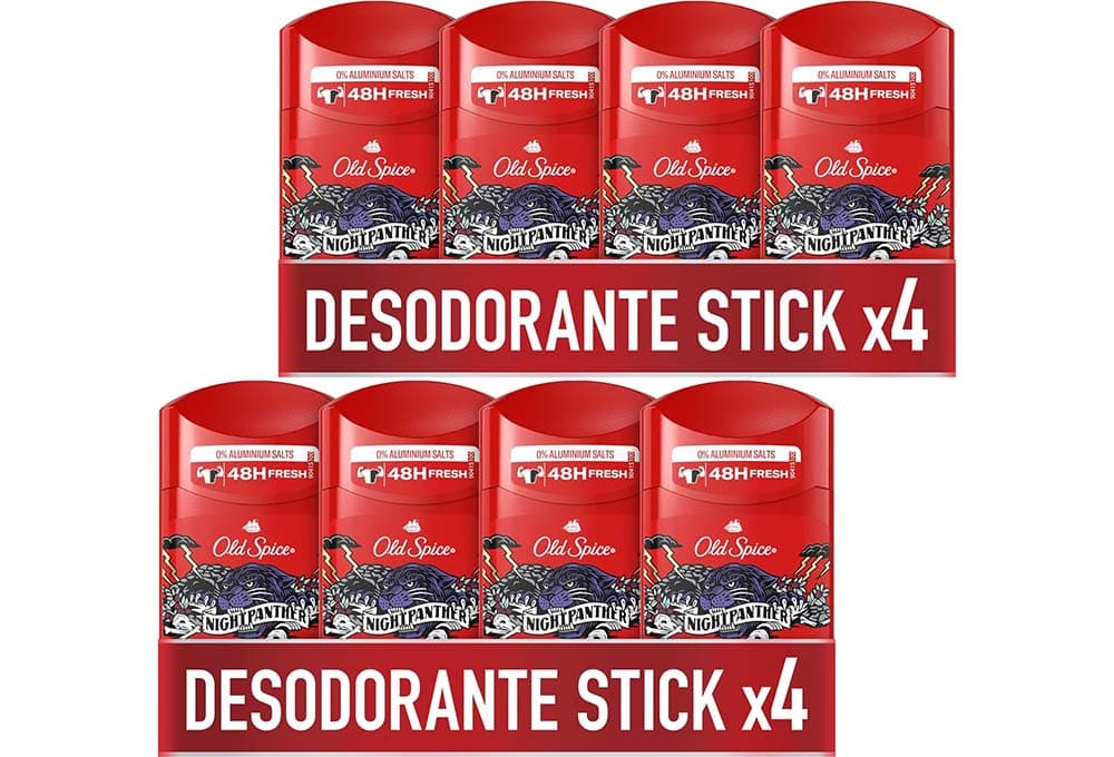Old Spice Night Panther desodorizante em barra para homem, 48 horas fresco, 0% sais de alumínio, antimanchas, 8 x 50 ml