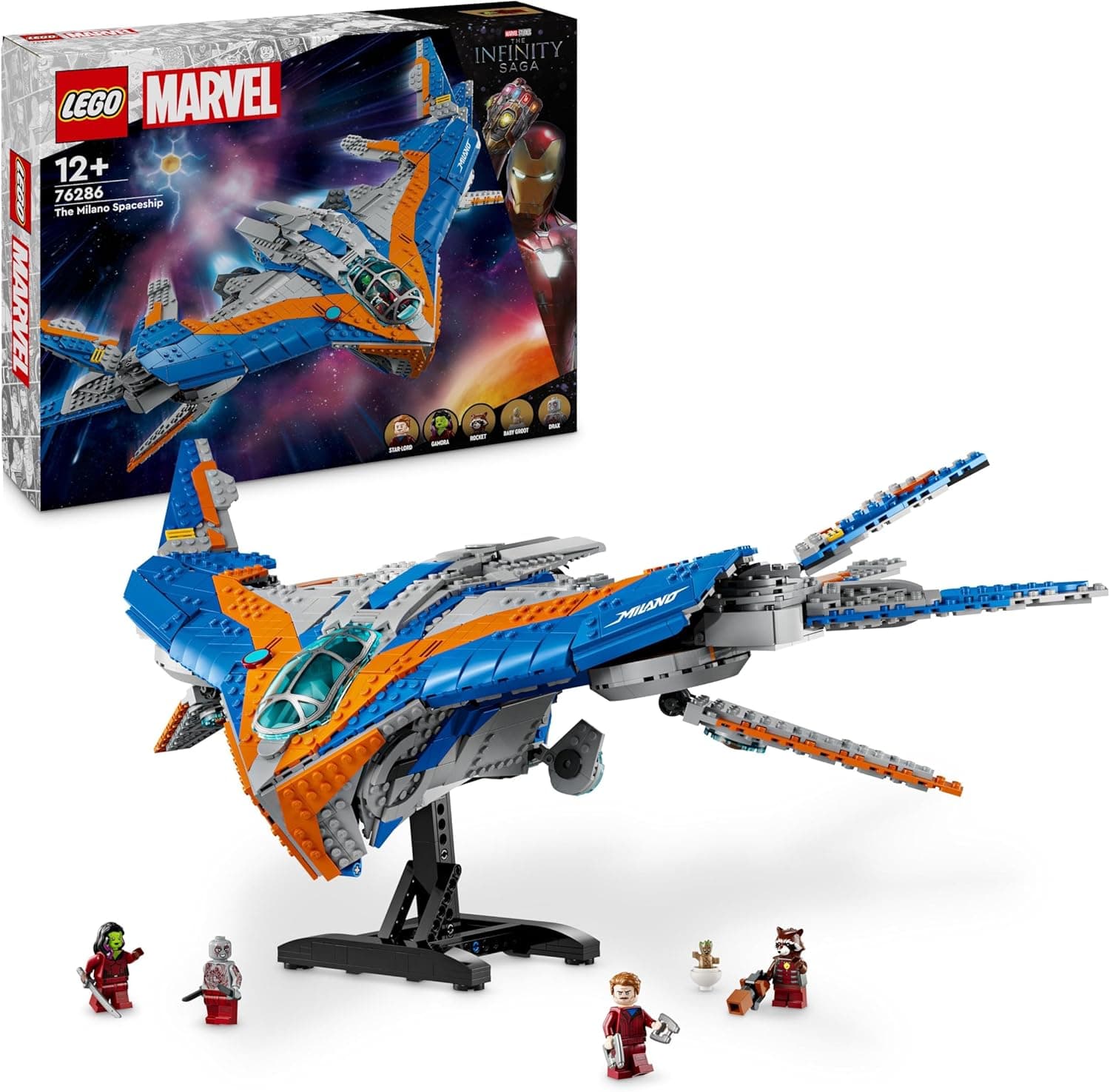 LEGO Marvel Guardiões da Galáxia: A nave espacial de brinquedo de construção com 4 minifiguras Inc. Gamora e Star Lord, figura de Groot, presente para meninos e meninas de 12 anos ou mais 76286