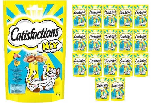 Catisfactions Prémios para gatos, sabor misto de queijo e salmão, 60 g x 18