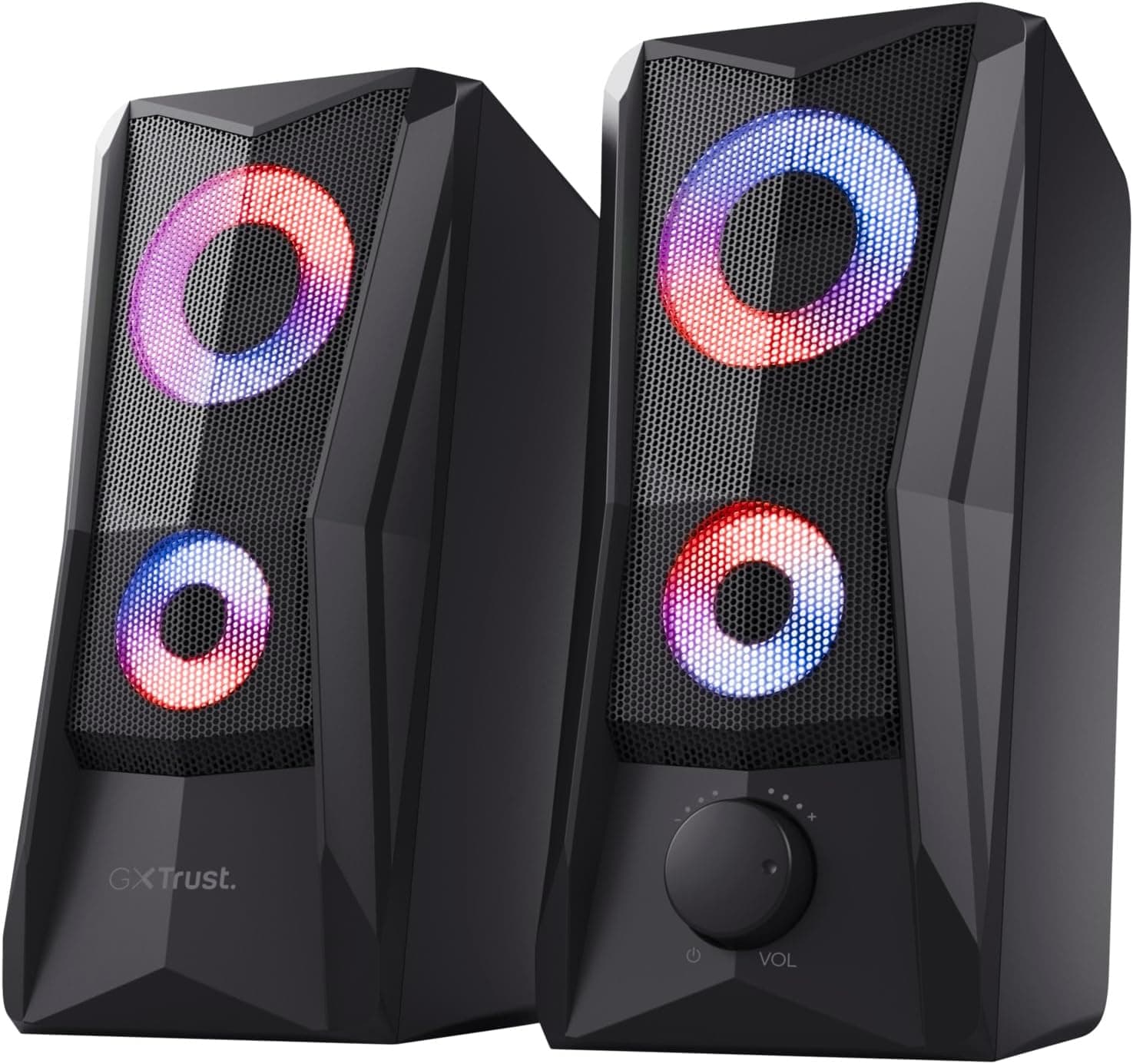 Trust Gaming GXT 606B Javv Altifalantes PC Gaming 2.0 com iluminação RGB, 12 W (6 W RMS), alimentação USB, jack de 3,5 mm