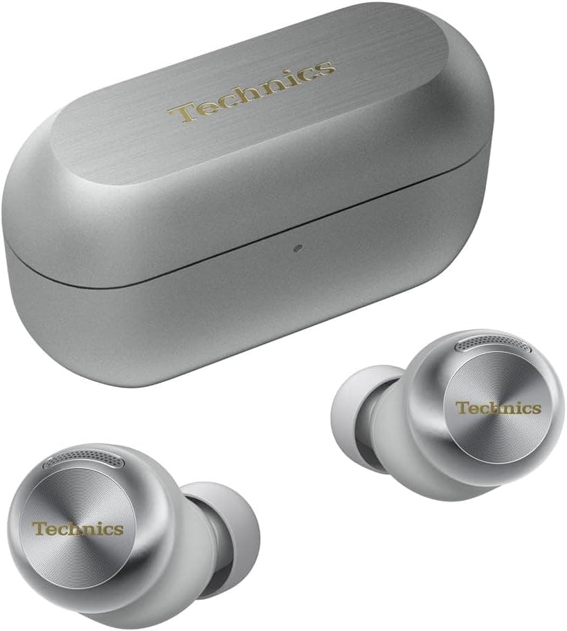 Technics EAH-AZ100E-S Auriculares sem fios com cancelamento de ruído, Bluetooth multiponto, Voice Focus AI, auriculares internos confortáveis, cor prateada