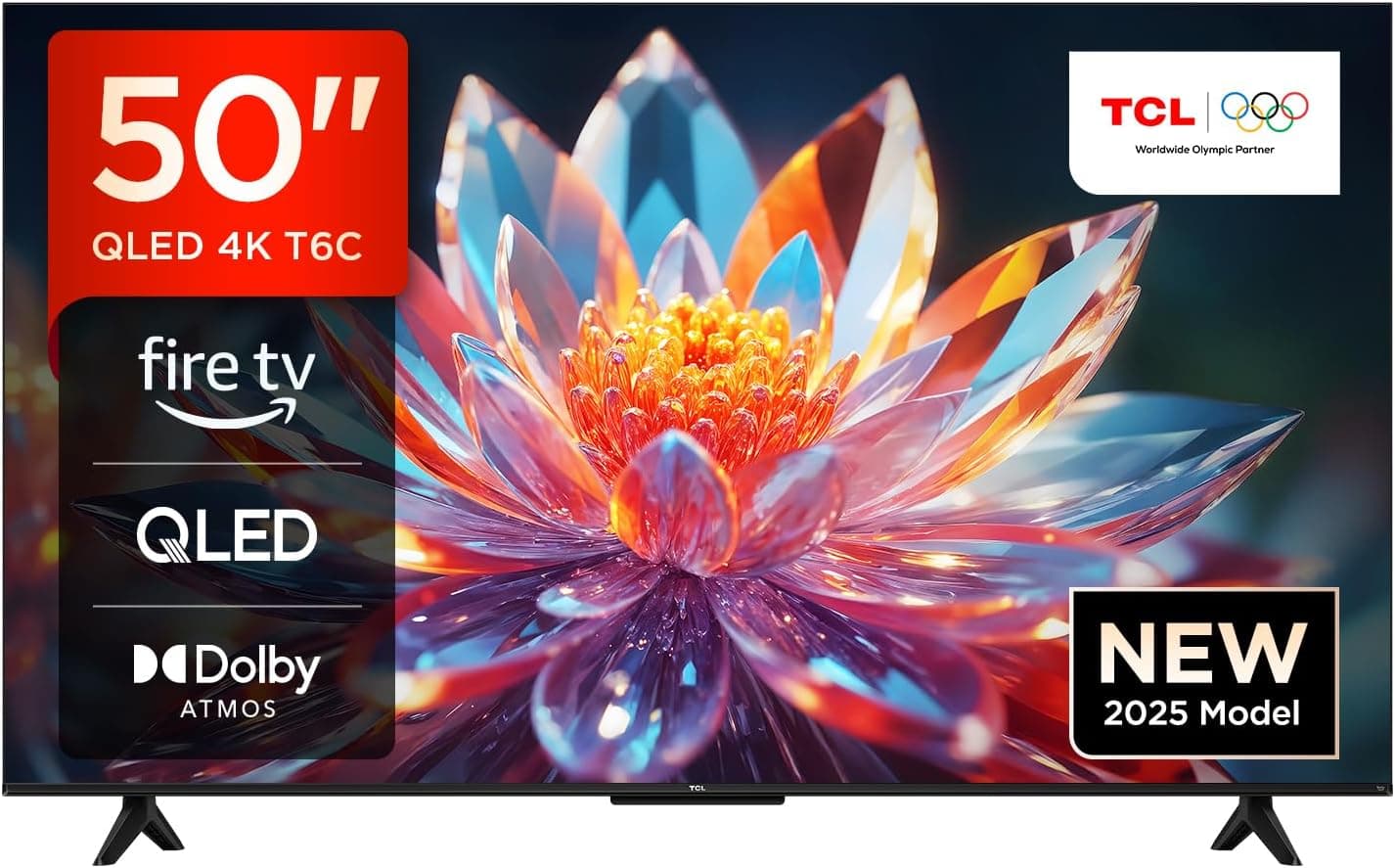 TCL 50T6C QLED 4K HDR TV, Fire TV (Smart TV with Dolby Vision & Atmos, HDR10+, Press & Ask Alexa)